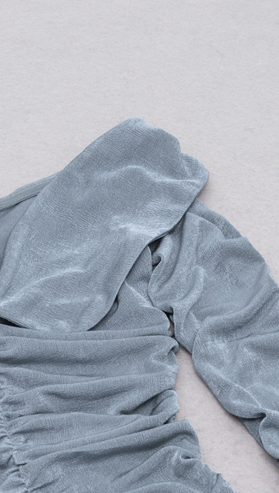 HALTER OFF - SHOULDER RUCHED SLIT MIDI DRESS IN LIGHT BLUE