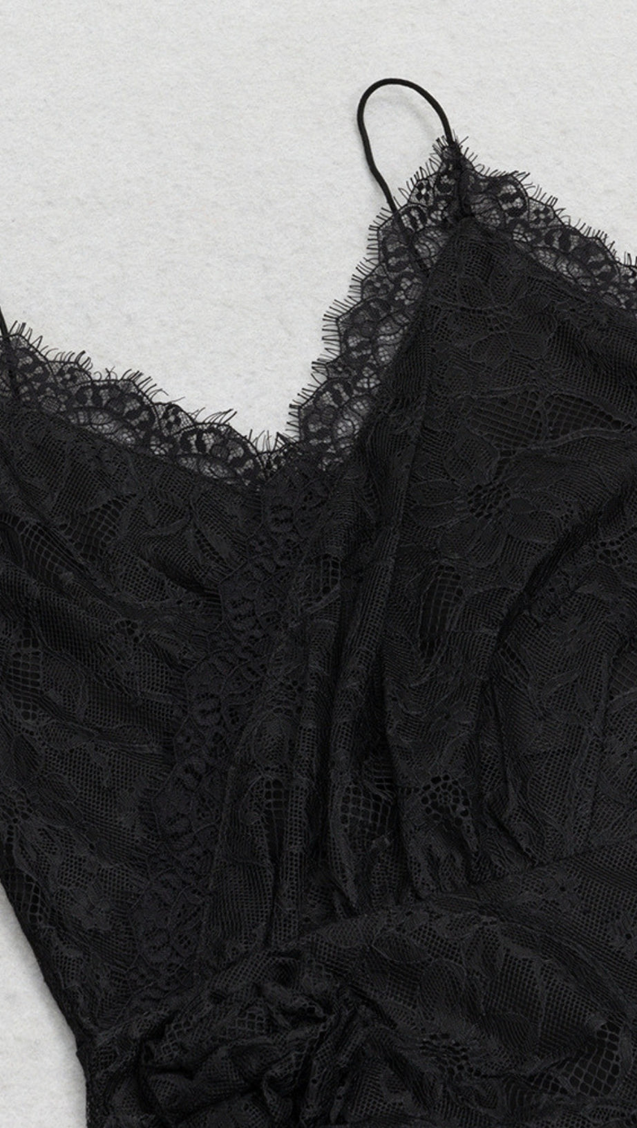 LACE - TRIMMED ASYMMETRIC SLIP MIDI DRESS IN BLACK