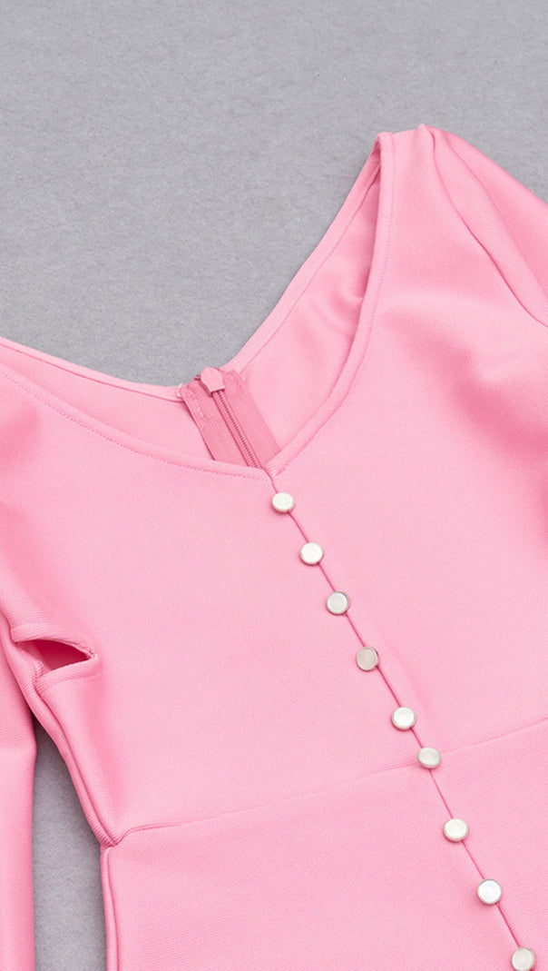 AIIZIE CUTOUT BUTTON - FRONT SLIT MIDI DRESS IN PINK - product image