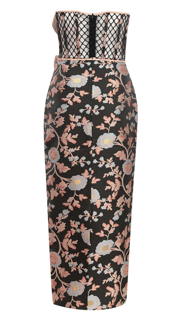 AIIZIE FLORAL - PATTERNED CUTOUT STRAPLESS MIDI DRESS IN BLACK - product image