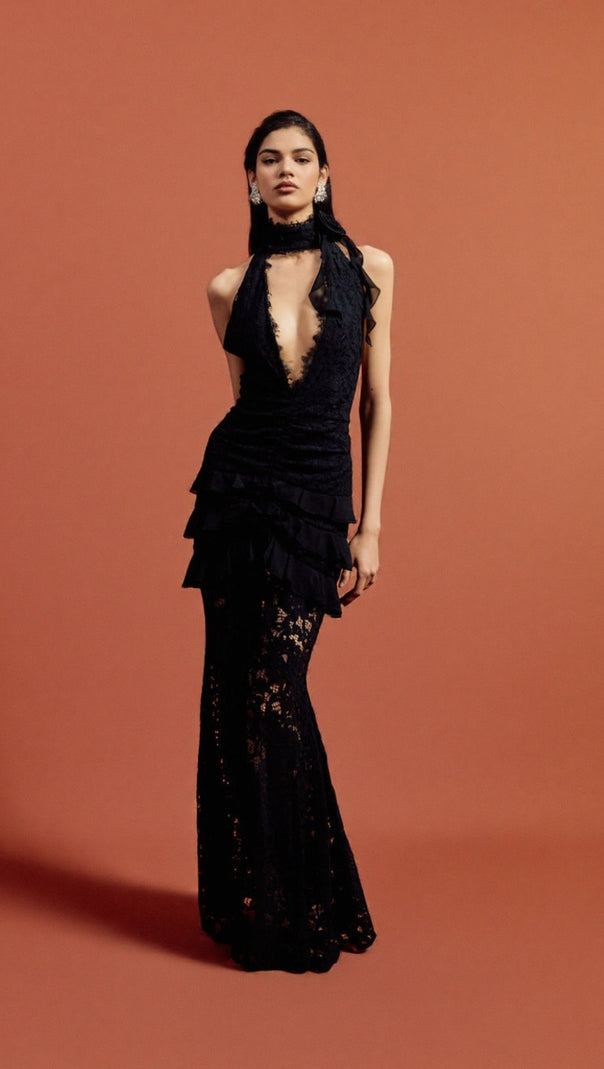 AIIZIE HULDA COTTON LACE HOLLOW MAXI DRESS IN BLACK - product image