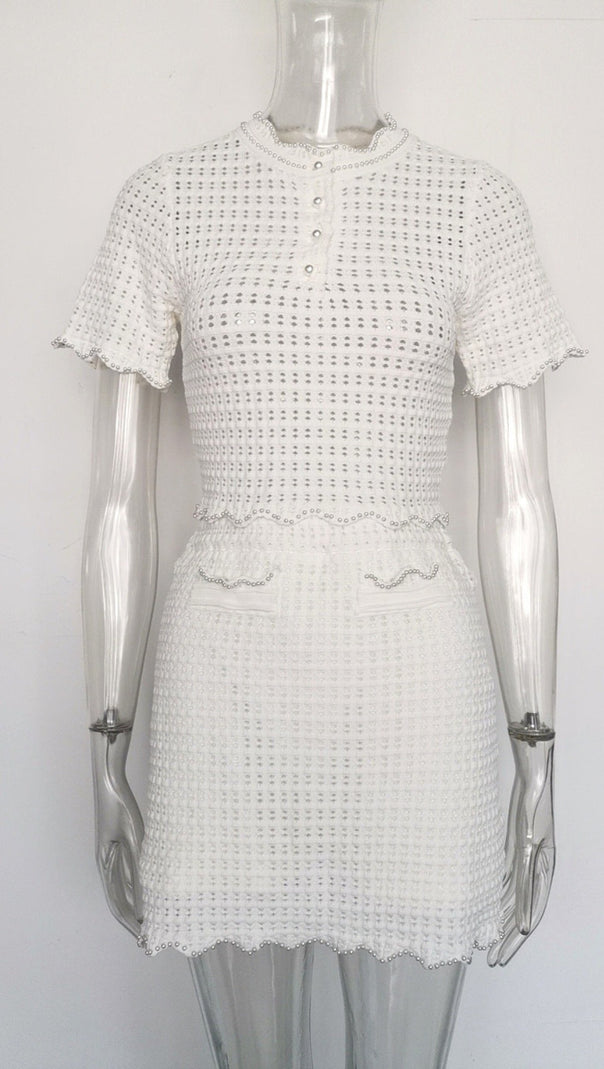 AIIZIE ANGELA RUFFLE TRIM PEARL BEADED KNIT SWEATER - product image