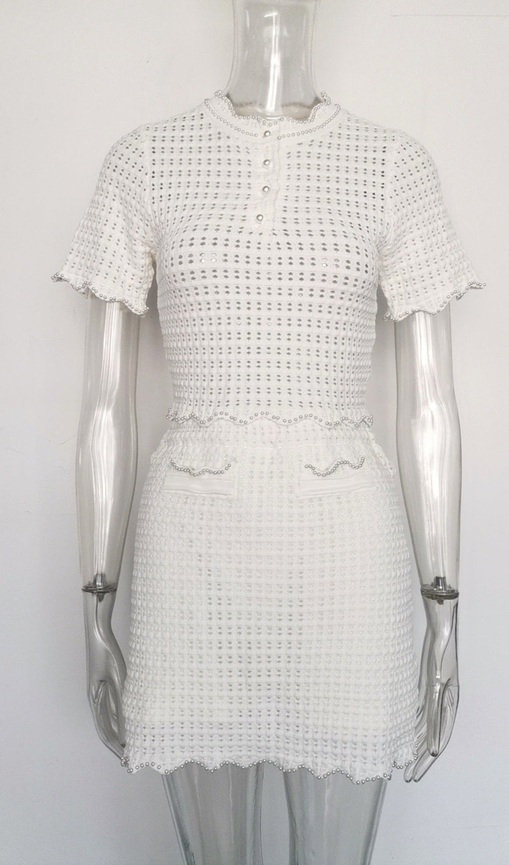 AIIZIE ANGELA RUFFLE TRIM PEARL BEADED KNIT SWEATER - product image