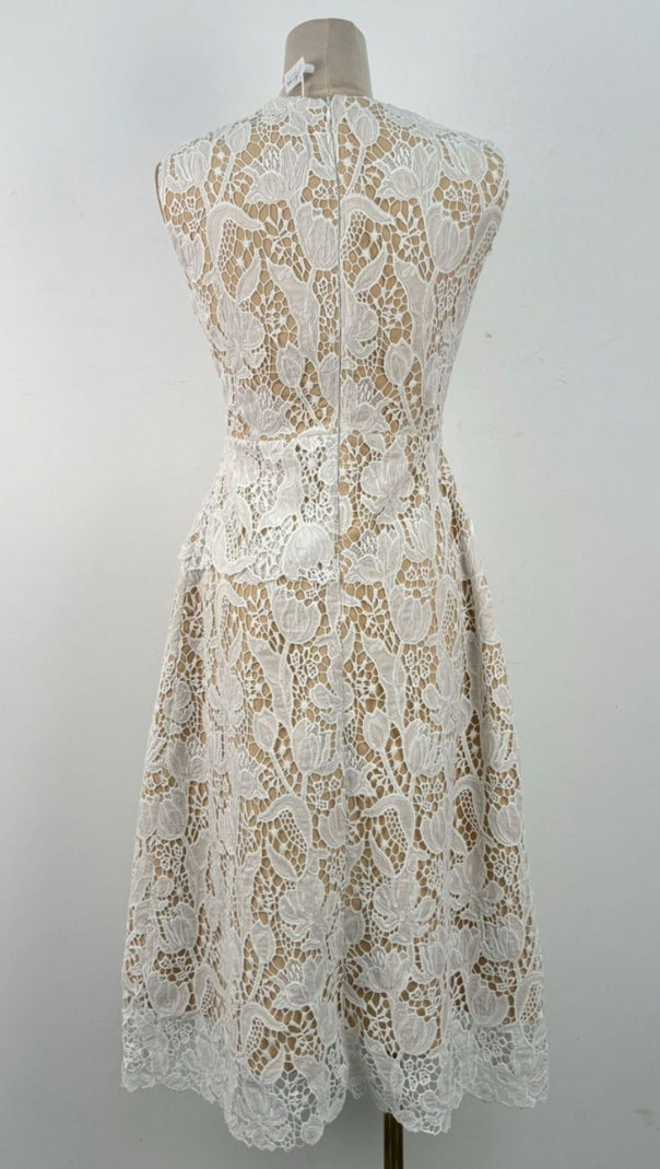 AIIZIE A-LINE JEWEL NECK LACE MIDI DRESS IN WHITE - product image