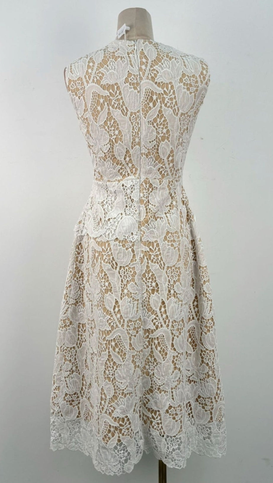 A-LINE JEWEL NECK LACE MIDI DRESS IN WHITE