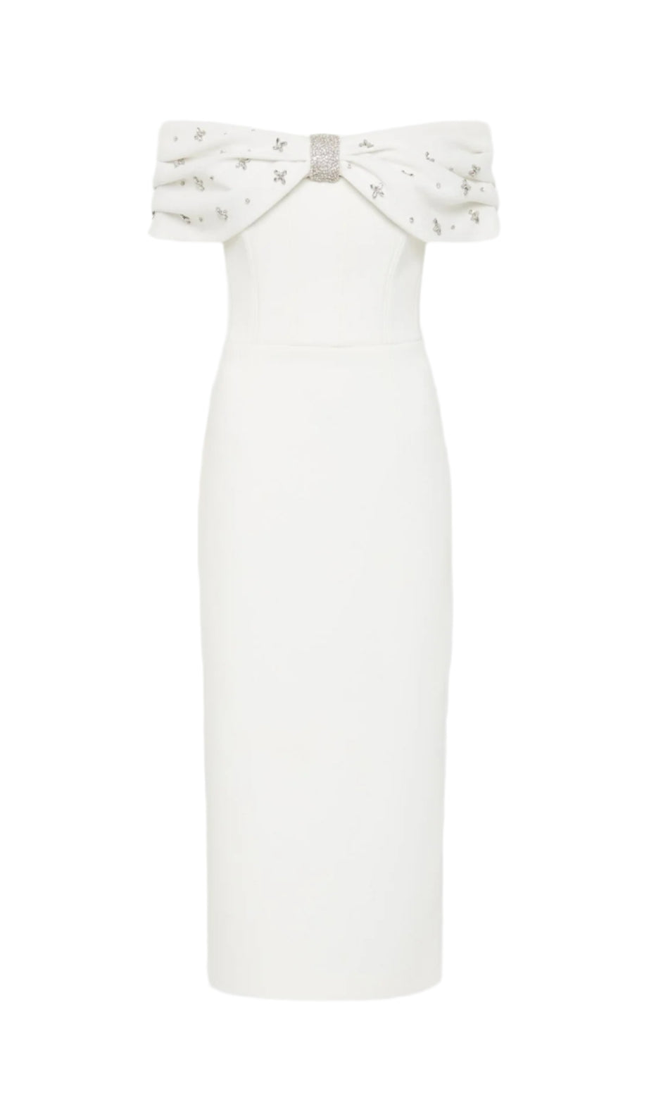 Off Shoulder Crystal Embellished Midi Dress