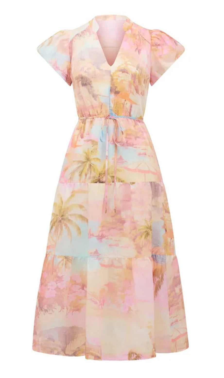 Gestuftes Midikleid mit Puffärmeln