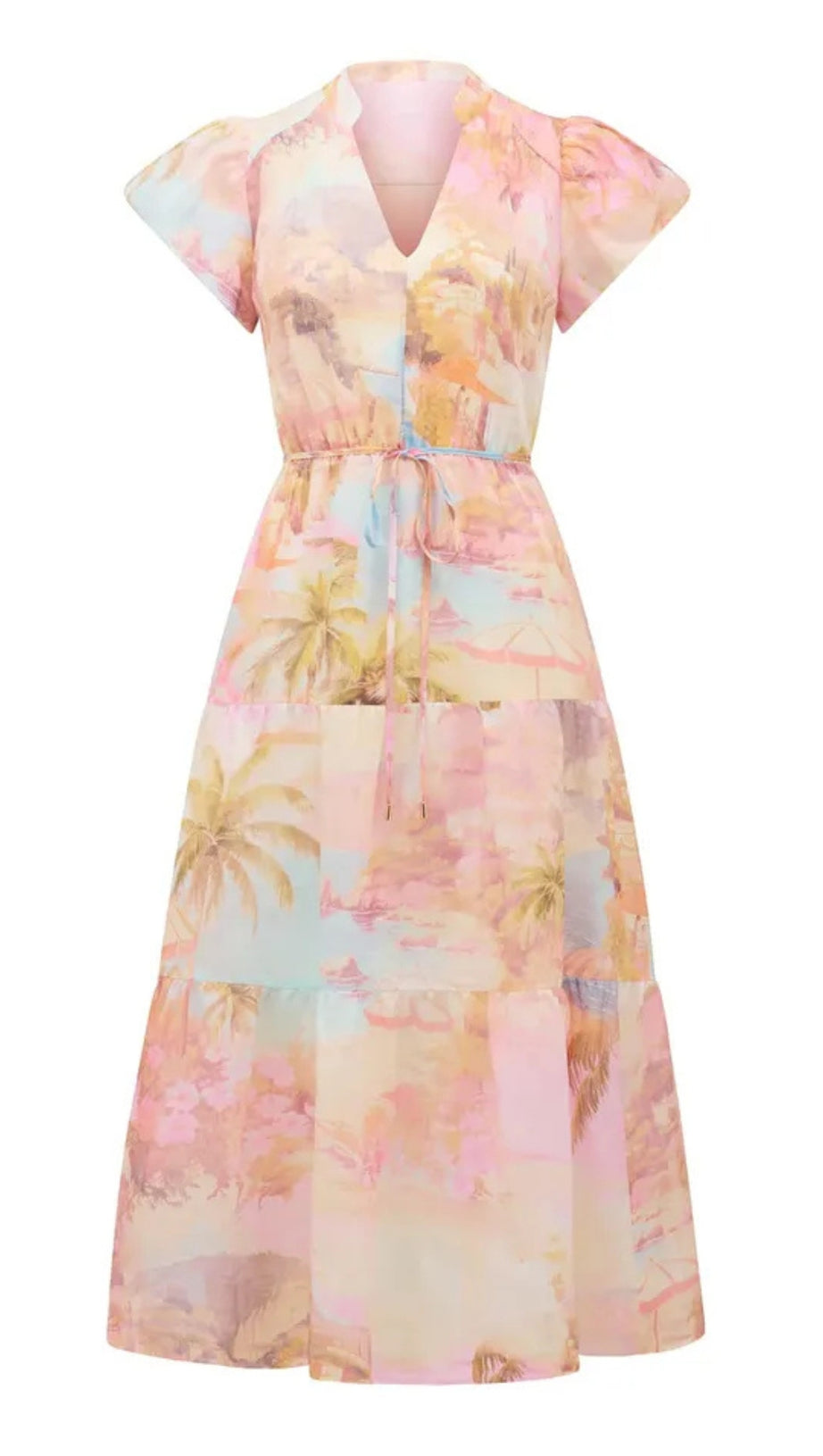 PUFF SLEEVES TIERED MIDI DRESS