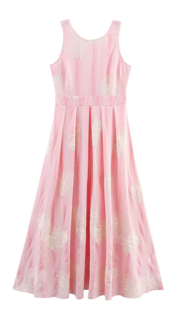 AIIZIE CROCHET SLEEVELESS BACKLESS MAXI DRESS IN PINK - product image