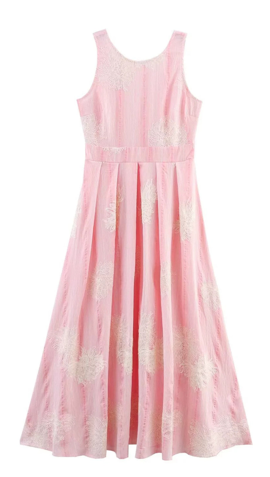 CROCHET SLEEVELESS BACKLESS MAXI DRESS IN PINK