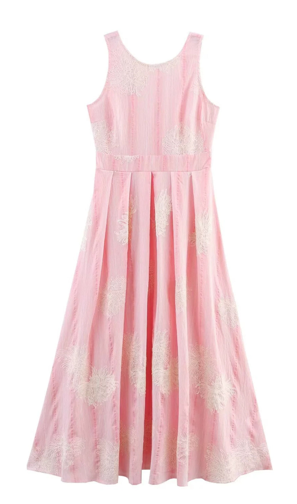 CROCHET SLEEVELESS BACKLESS MAXI DRESS IN PINK