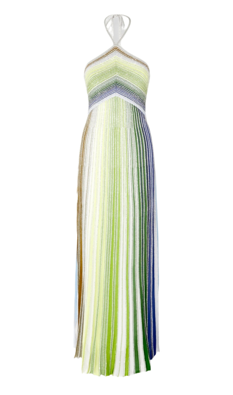Halter Metallic Gradient Knit Maxi Dress - Green