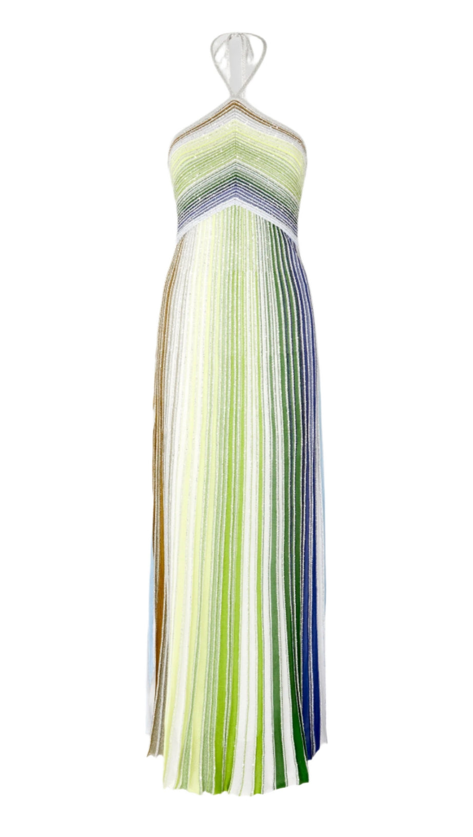 HALTER METALLIC GRADIENT KNIT MAXI DRESS - GREEN