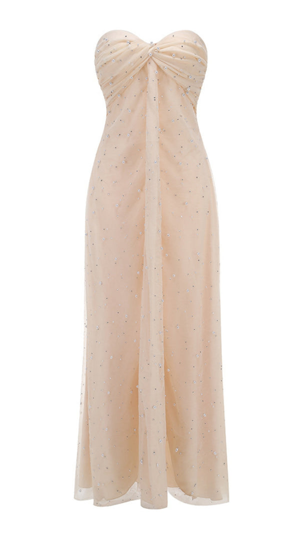 AIIZIE LIGHT BEIGE RHINESTONE - EMBELLISHED STRAPLESS MAXI DRESS - product image