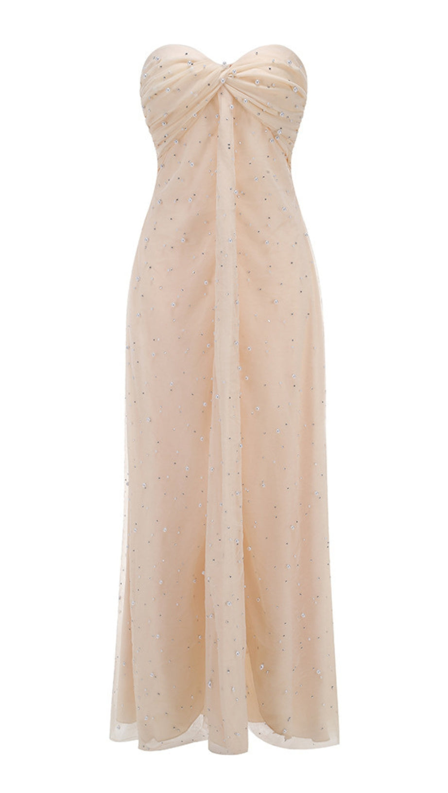 LIGHT BEIGE RHINESTONE - EMBELLISHED STRAPLESS MAXI DRESS
