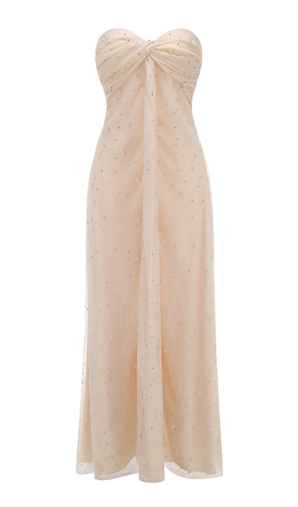 LIGHT BEIGE RHINESTONE - EMBELLISHED STRAPLESS MAXI DRESS
