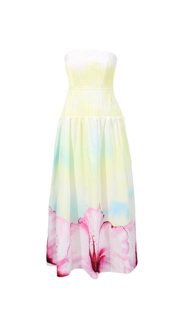 AIIZIE LAUREL PRINTED TUBE TOP MAXI DRESS IN GRADIENT YELLOW - product image