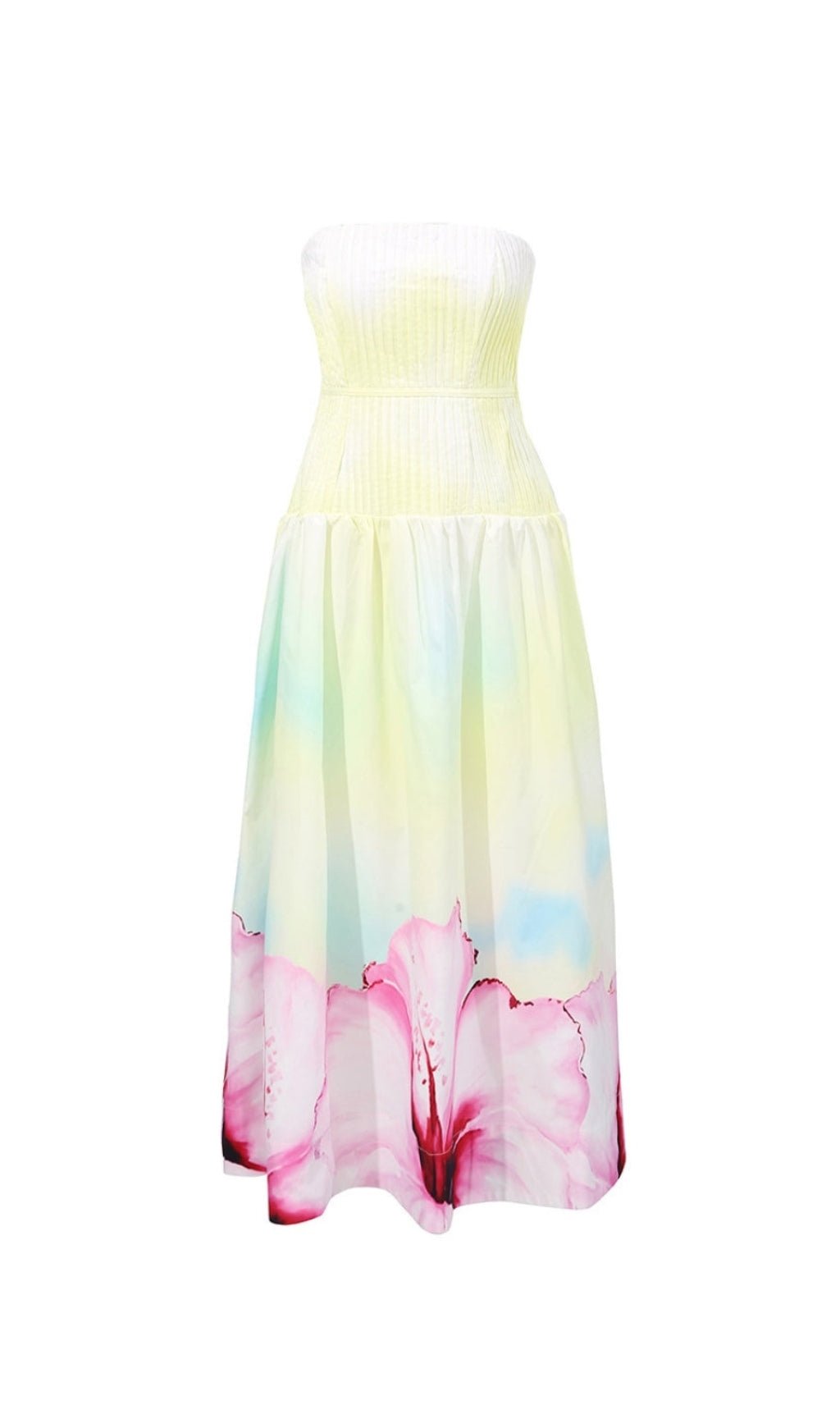 LAUREL PRINTED TUBE TOP MAXI DRESS IN GRADIENT YELLOW