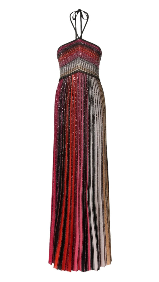 AIIZIE HALTER METALLIC GRADIENT KNIT MAXI DRESS - RED - product image