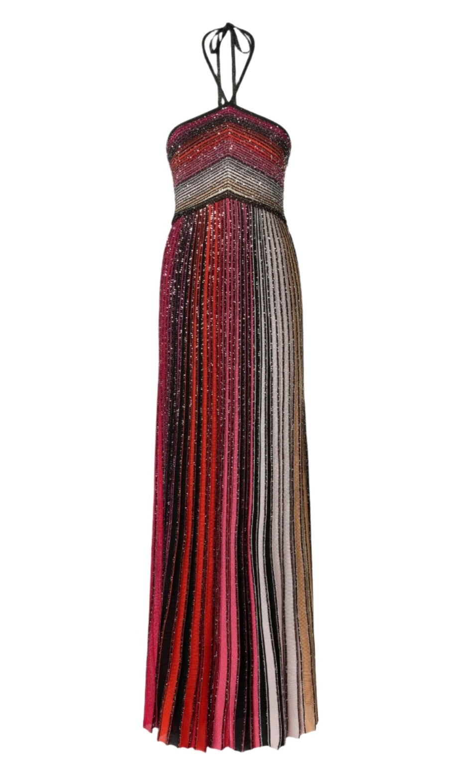 Neckholder-Maxikleid mit Metallic-Farbverlauf - Rot