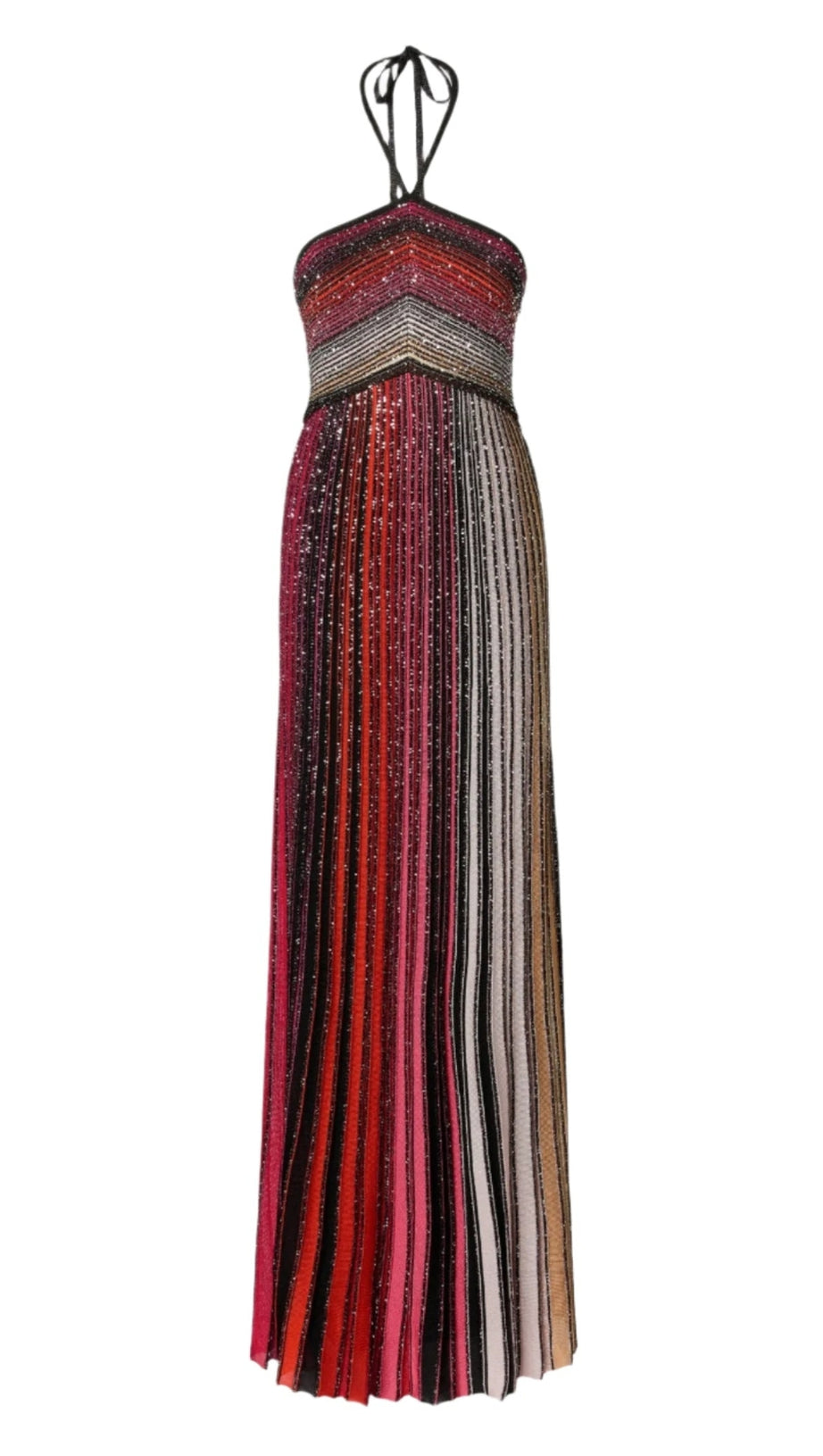 HALTER METALLIC GRADIENT KNIT MAXI DRESS - RED