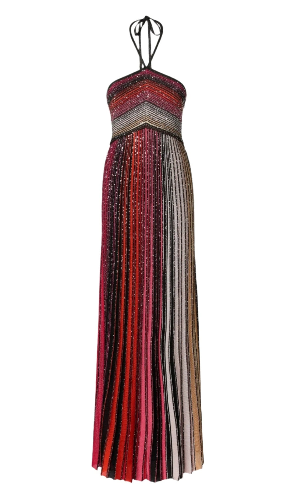 HALTER METALLIC GRADIENT KNIT MAXI DRESS - RED