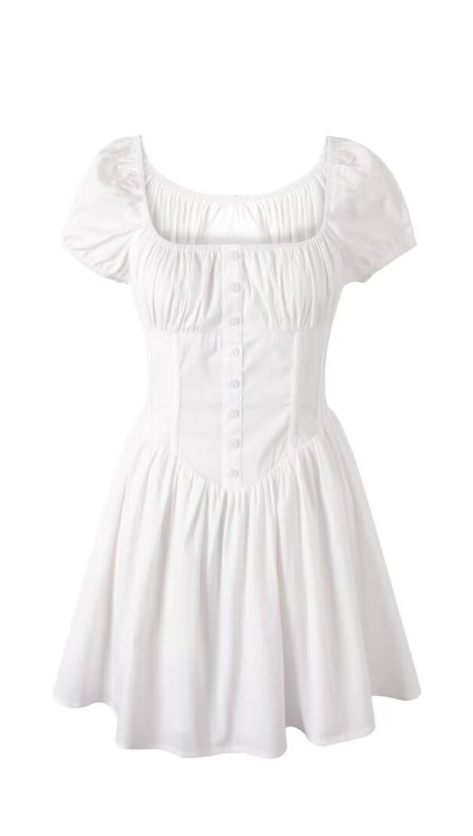 FRENCH WHITE GATHERED MINI DRESS