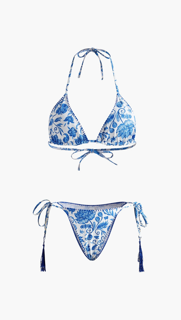 AIIZIE PRINTED TASSELED ADJUSTABLE STRAP BIKINI SET - product image