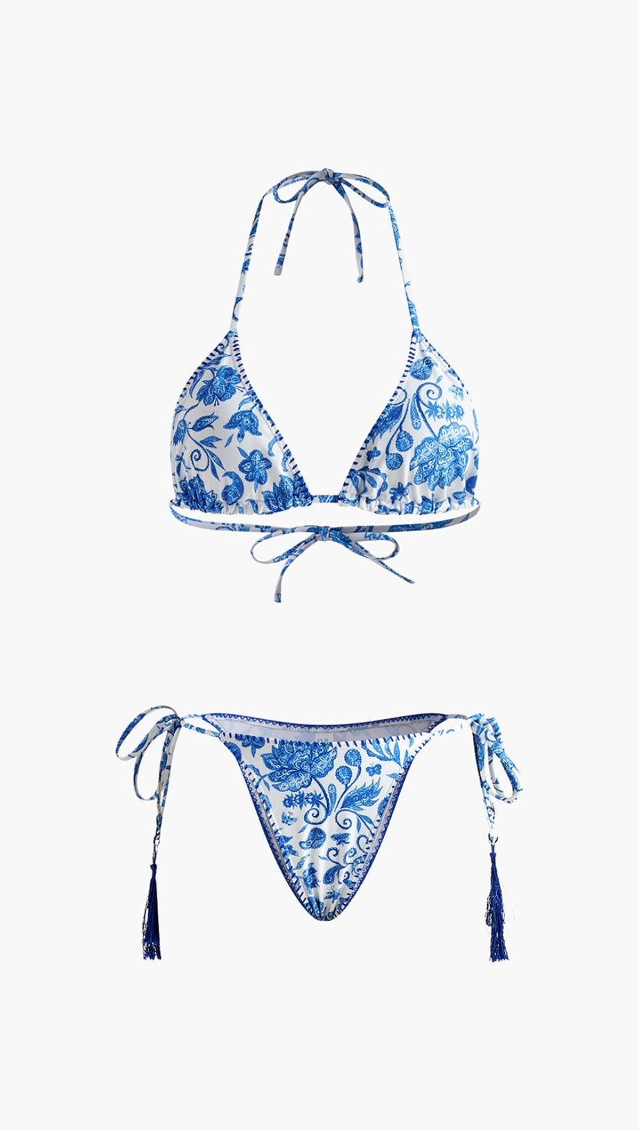 PRINTED TASSELED ADJUSTABLE STRAP BIKINI SET