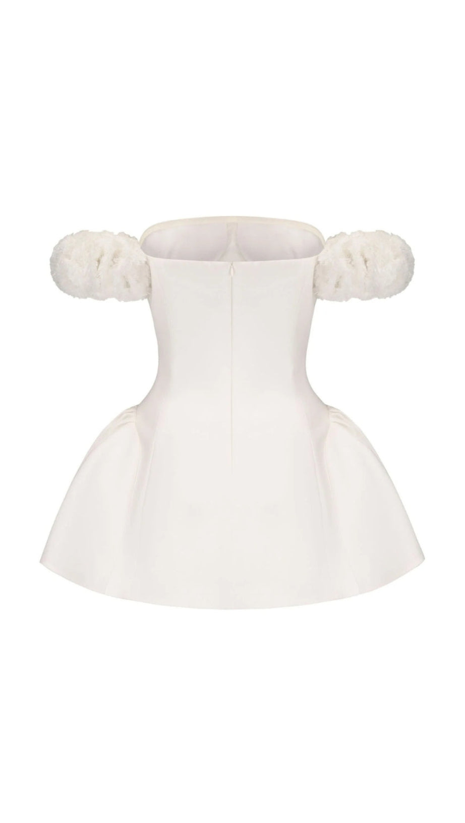 SHERRY FLOWER STRAPLESS PUFFY MINI DRESS IN WHITE