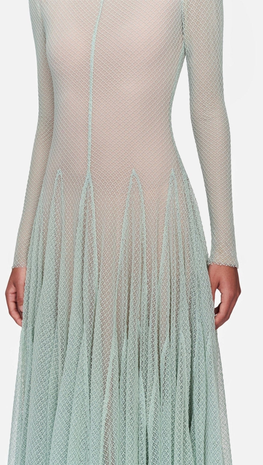 ANILA MINT MESH LONG SLEEVE SLIM MAXI DRESS