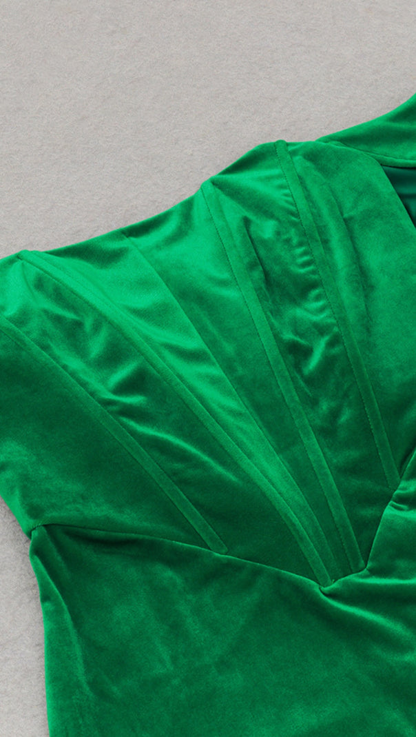 AIIZIE VELVET OFF - SHOULDER CORSET MIDI DRESS IN GREEN - product image