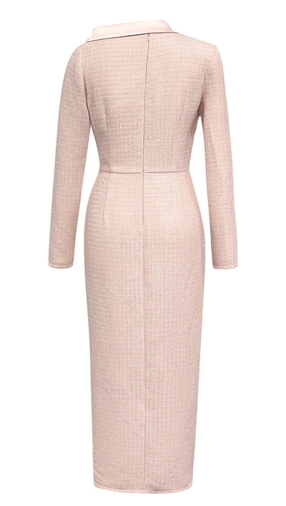 ASYMMETRIC COLLAR BUTTON - FRONT SLIT MIDI DRESS IN PINK