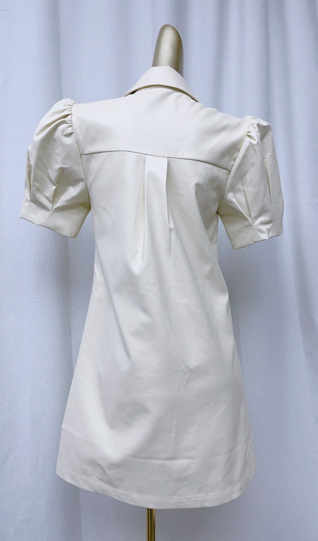 AIIZIE WHITE LAPEL COLLAR LEATHER PUFF SLEEVES MINI DRESS - product image