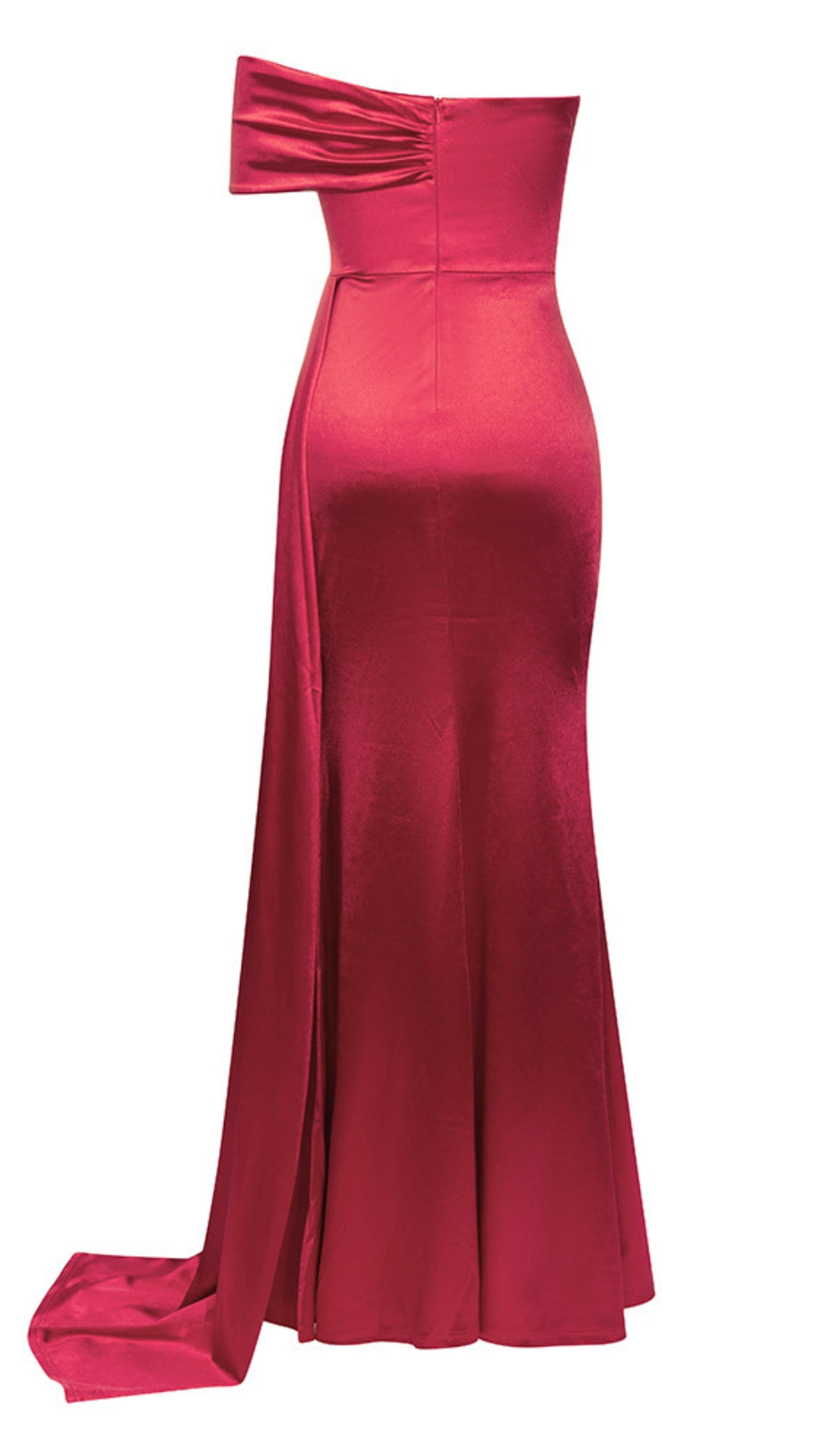 OFF - SHOULDER DRAPED - TRAIN MERMAID GOWN IN RED