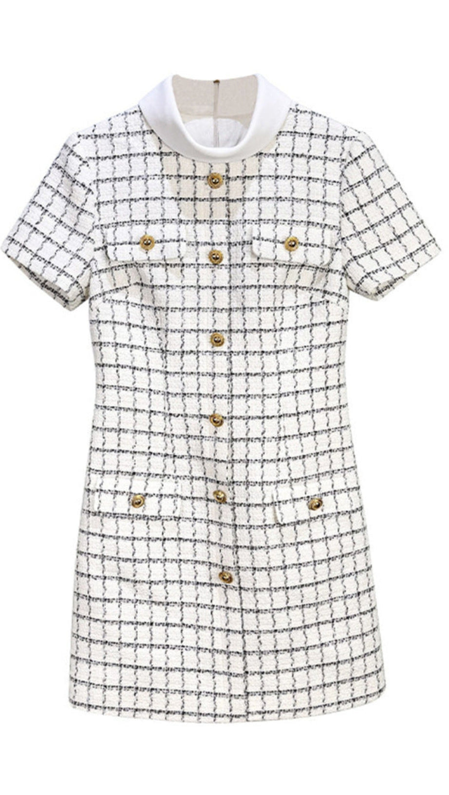 MINI ABITO BIANCO A QUADRI CON BOTTONI DECORATIVI