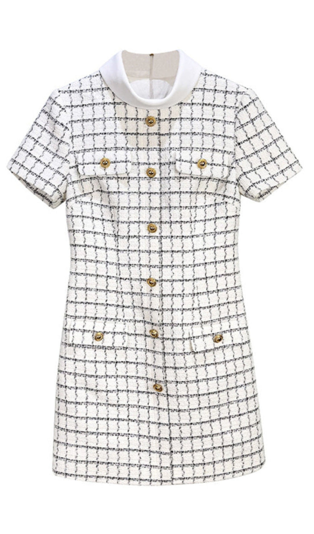 MINI ABITO BIANCO A QUADRI CON BOTTONI DECORATIVI