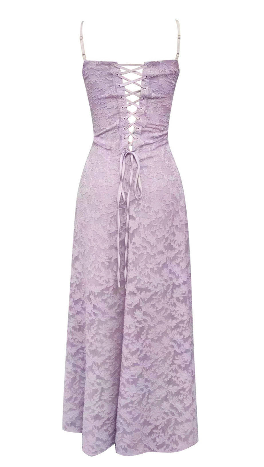 Midikleid mit Trägern und Blumenspitze in Lavendel