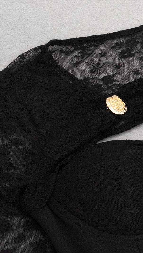 AIIZIE LACE - SLEEVE CUTOUT - WAIST MERMAID MAXI DRESS IN BLACK - product image