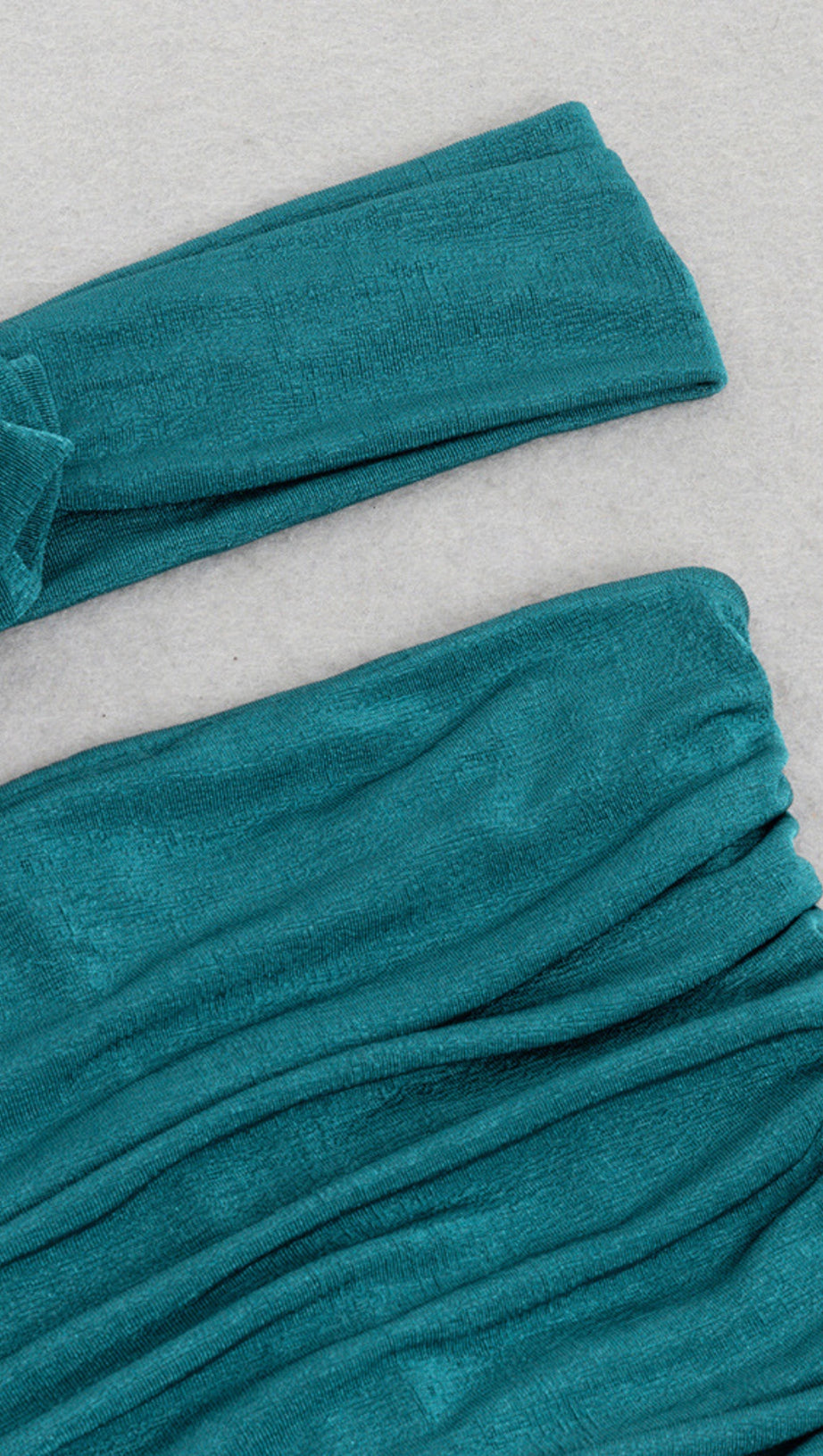 OFF - SHOULDER FLOWER - ACCENT RUCHED MERMAID DRESS IN TEAL