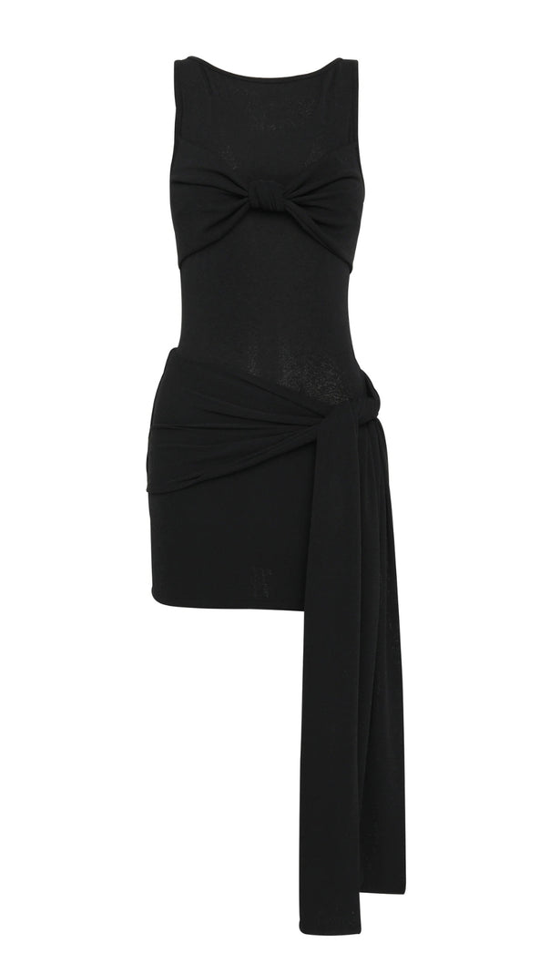 AIIZIE BLACK SLEEVELESS WITH TWISTED DRAPED RIBBONS MINI DRESS - product image