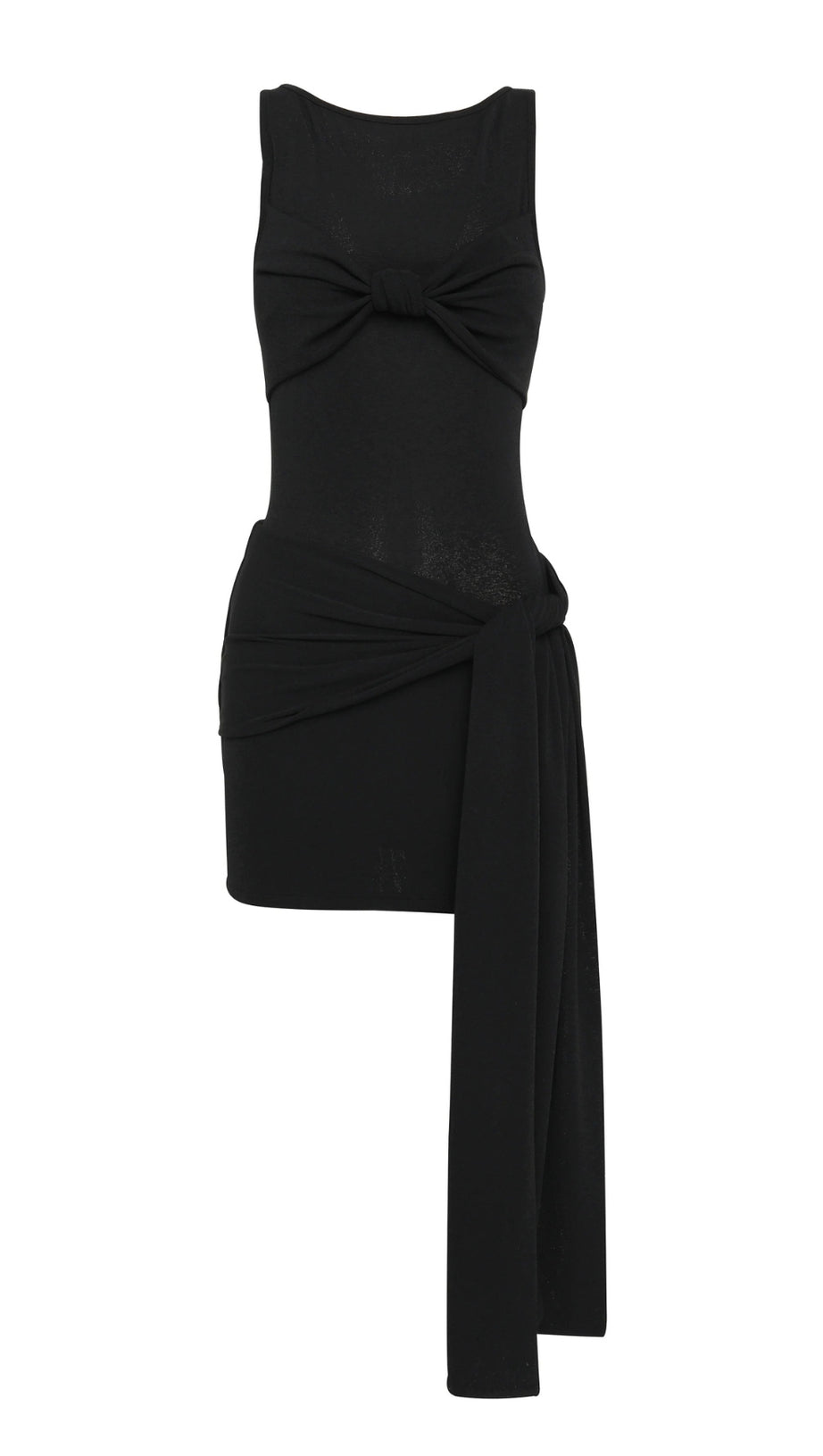 BLACK SLEEVELESS WITH TWISTED DRAPED RIBBONS MINI DRESS