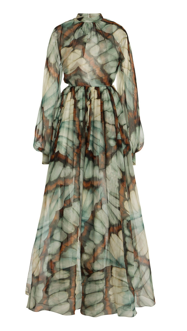 AIIZIE VINTAGE COURT STYLE WITH FLORAL PRINT CHIFFON MAXI DRESS - product image