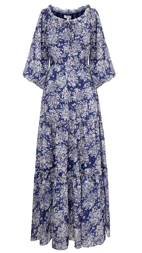 AIIZIE BLUE FLORAL OFF SHOULDER MAXI DRESS WITH TIERED SKIRT - product image