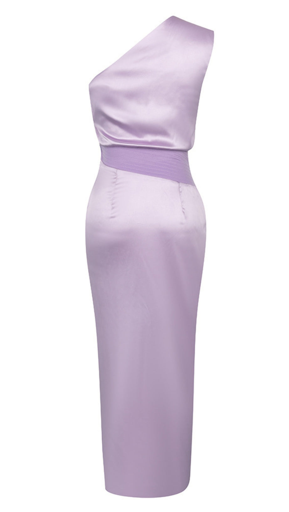 Satin-Midikleid mit One-Shoulder-Träger, gerafftem Schlitz und Flieder 