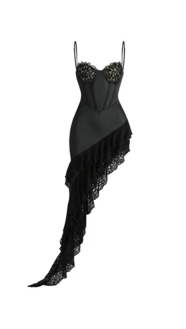 AIIZIE BLACK LACE SATIN CORSET DRESS - product image