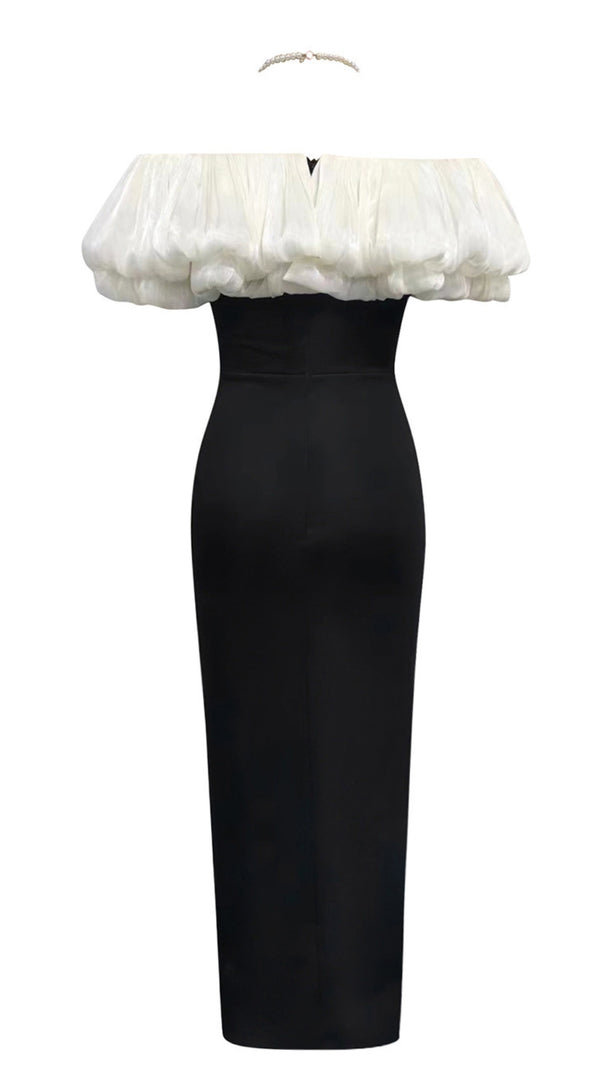 AIIZIE OFF - SHOULDER RUFFLED SLIT MIDI DRESS IN BLACK - product image