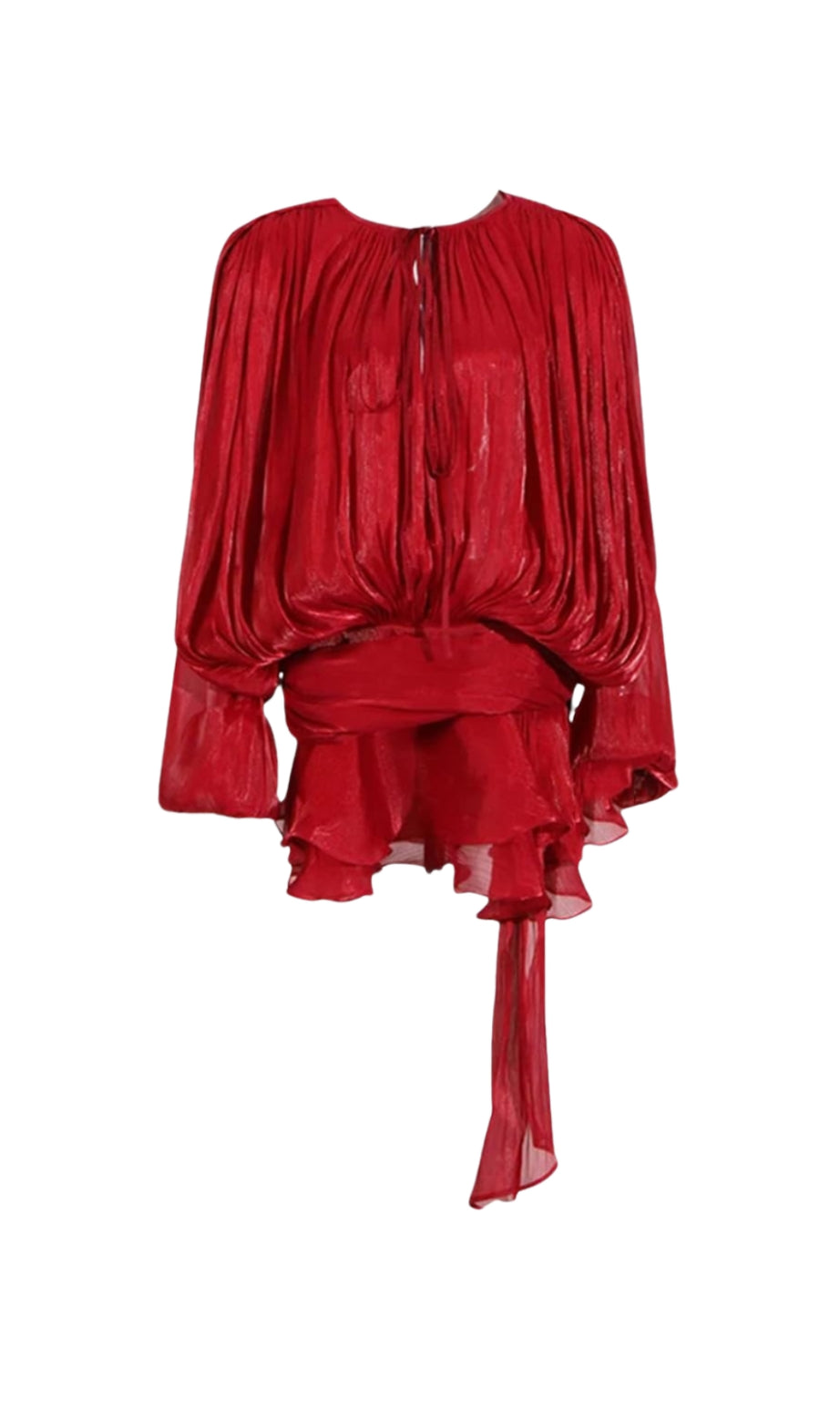 Hermosa – Rotes Minikleid mit Ballonärmeln und Rüschen