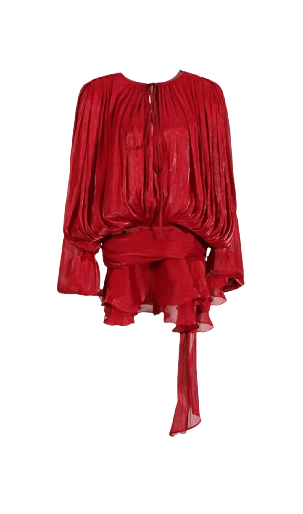 HERMOSA BALLOON SLEEVE RUCH RUFFLE MINI DRESS IN RED