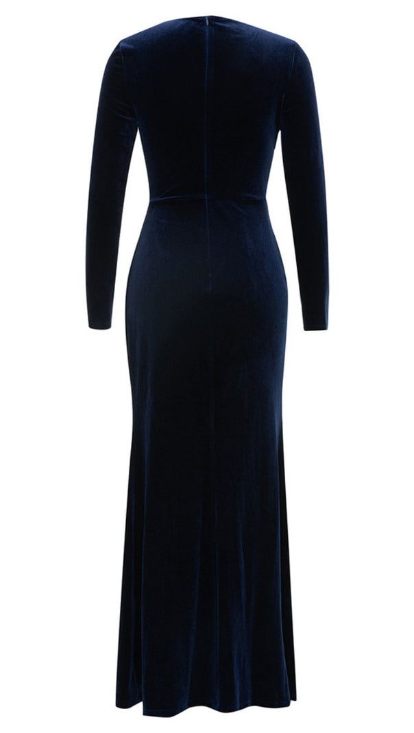 AIIZIE VELVET CUT - OUT LONG - SLEEVE MAXI DRESS IN NAVY BLUE - product image